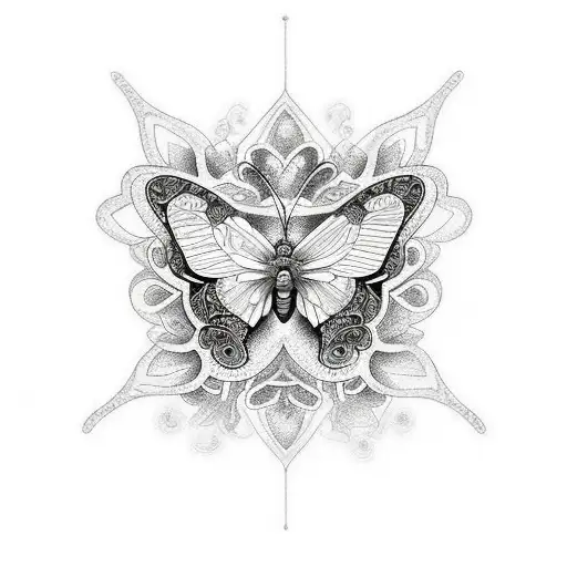 An intricate black and grey tattoo featuring a collection of gemstones arranged in the shape of a butterfly tattoo design idea