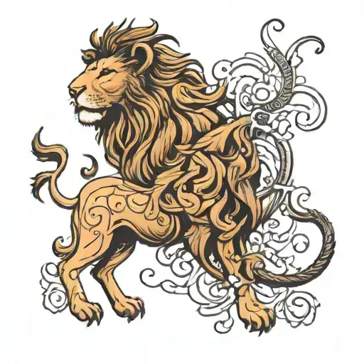 realistic lion meets ibex's zodiac tattoo tattoo design idea