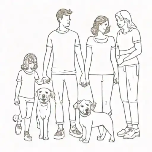 Family of 5 with 2 adults and 3 children and a labrador tattoo design idea