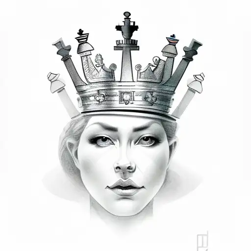 chessboard faded out into back ground  Queen chess piece up front pawns around  tattoo design idea