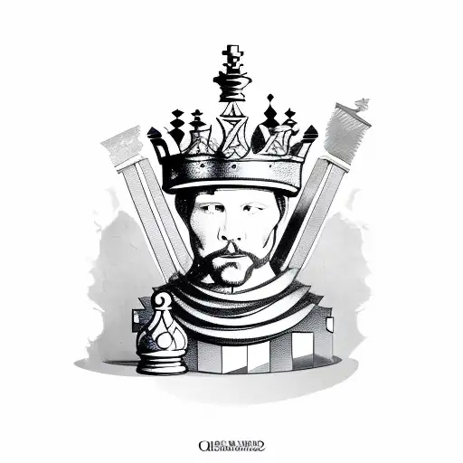 chessboard faded out into back ground  Queen chess piece up front pawns around  tattoo design idea