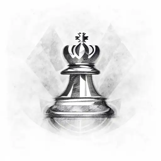 chessboard faded out into back ground  Queen chess piece up front pawns around  tattoo design idea