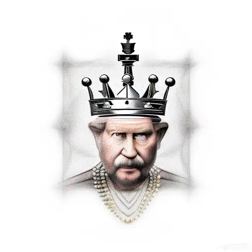 chessboard faded out into back ground  Queen chess piece up front pawns around  tattoo design idea