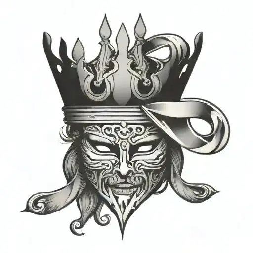 sword harbor mask crown tattoo design idea