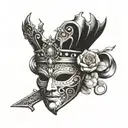 sword harbor mask crown tattoo design idea
