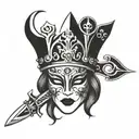 sword harbor mask crown tattoo design idea