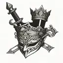 sword harbor mask crown tattoo design idea