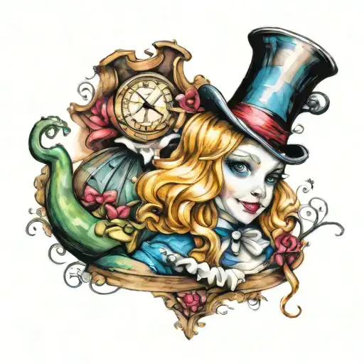watercolor sketch of alice in wonderland   tattoo design idea