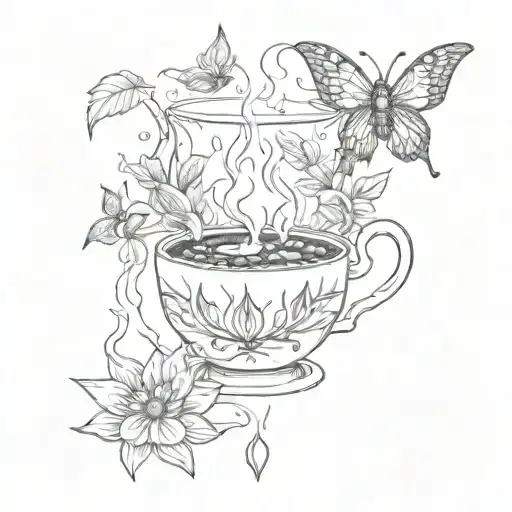 fire, moth, witchy, flower, tea and stones tattoo design idea