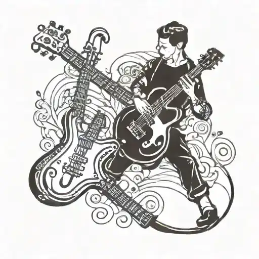 saxo and guitar jazz musician tattoo design idea