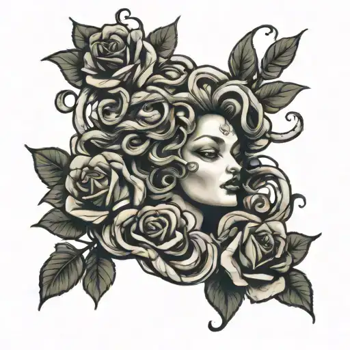 medusa with rose intertwined tattoo design idea