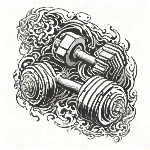 Incorporate dumbbells and flames in a dynamic design symbolizing strength and bravery tattoo design idea