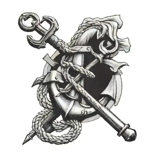 anchor with two rifles crossed above cruel tattoo design idea
