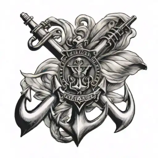us navy anchor with two rifles crossed tattoo design idea
