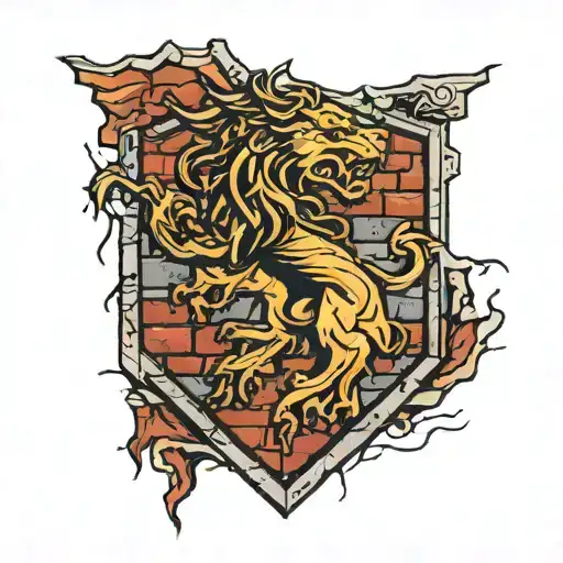 Lannister sigil in crumbling bricks tattoo design idea