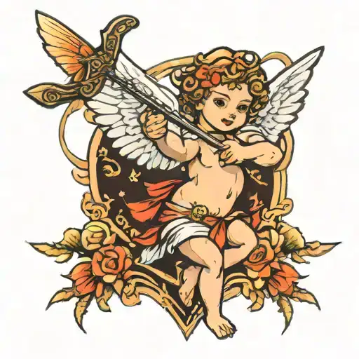 cupid shooting arrow tattoo design idea