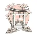 torii gate with cherry blossoms tattoo design idea