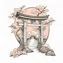 torii gate with cherry blossoms tattoo design idea