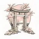 torii gate with cherry blossoms tattoo design idea