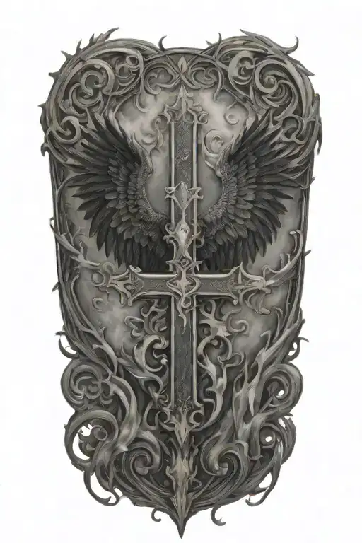 Phoenix rising from  flames and a cross  and words Dona Nobis  Pacem in gothic letters  tattoo design idea