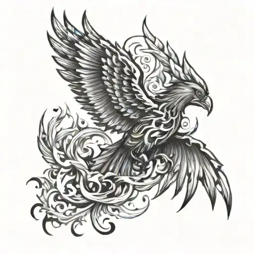Phoenix rising from  flames and cross  tattoo design idea