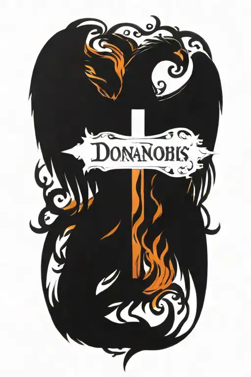 Phoenix rising from  flames and a prominent cross  and words Dona Nobis  Pacem in gothic letters  tattoo design idea