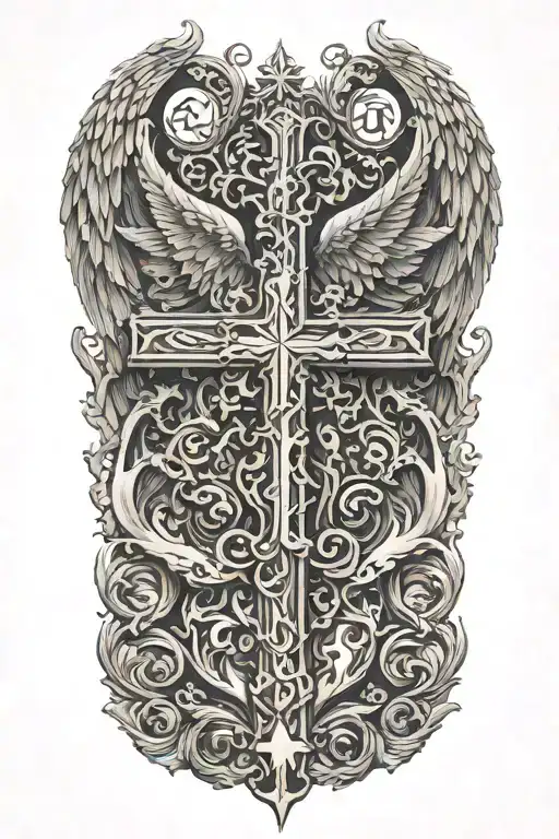 Phoenix rising from  flames and a cross  and words Dona Nobis  Pacem in gothic letters  tattoo design idea