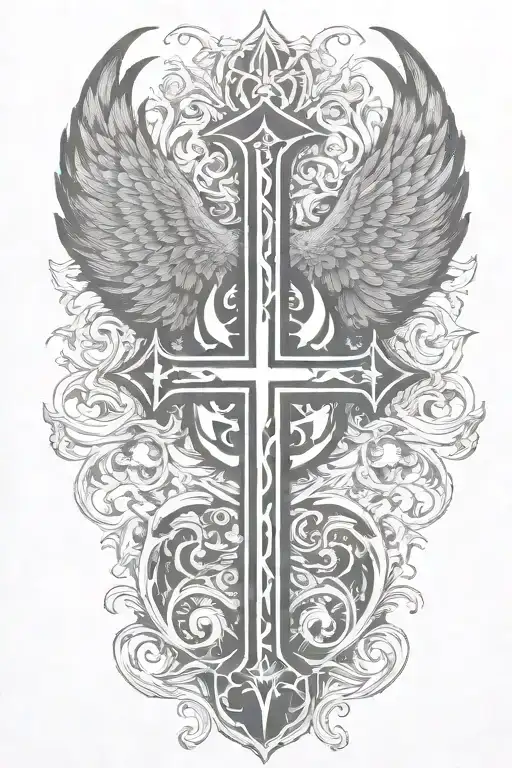 Phoenix rising from  flames and two crosses  and words Dona Nobis  Pacem in gothic letters  tattoo design idea