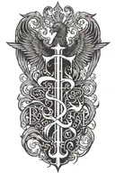 Phoenix rising from  flames and two crosses  and words Dona Nobis  Pacem in gothic letters  tattoo design idea