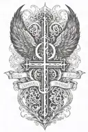 Phoenix rising from  flames and two crosses  and words Dona Nobis  Pacem in gothic letters  tattoo design idea