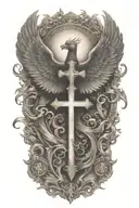 Phoenix rising from  flames and a cross  and words Dona Nobis  Pacem in gothic letters  tattoo design idea