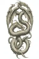  two dragons intertwined with holy trinity  symbol tattoo design idea