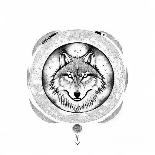 moon life cycle, wolf, tree of life tattoo design idea