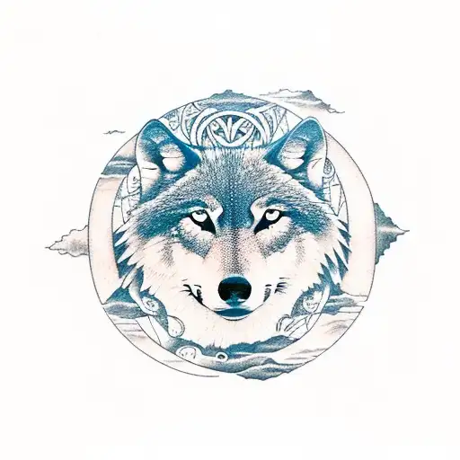 moon life cycle, wolf, tree of life tattoo design idea