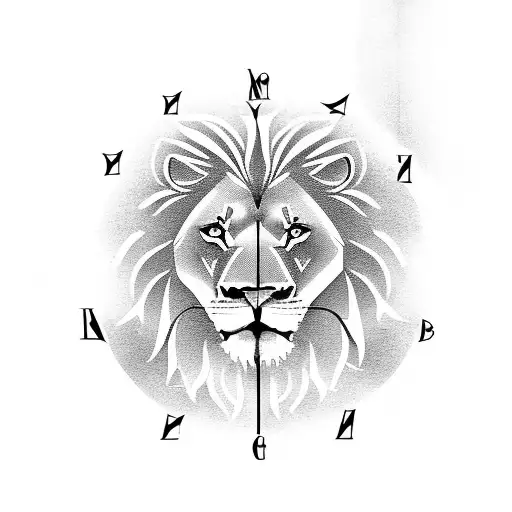 lion with compass and clock tattoo design idea