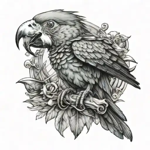 parrot pirate theme tattoo design idea