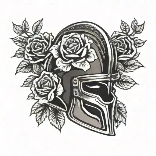 gladiator helmet, roses, aesthetic tattoo design idea