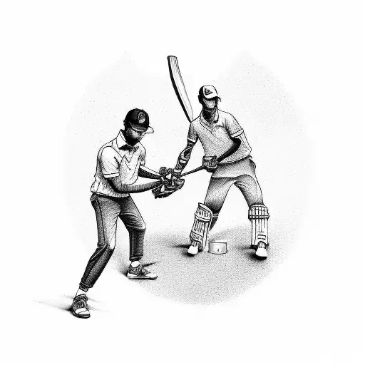 dad teaching cricket to his son tattoo design idea