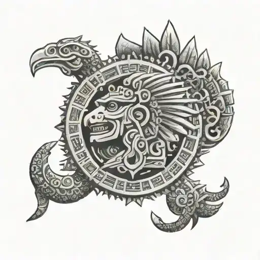aztec calendar with quetzalcoatl wrapped around it tattoo design idea