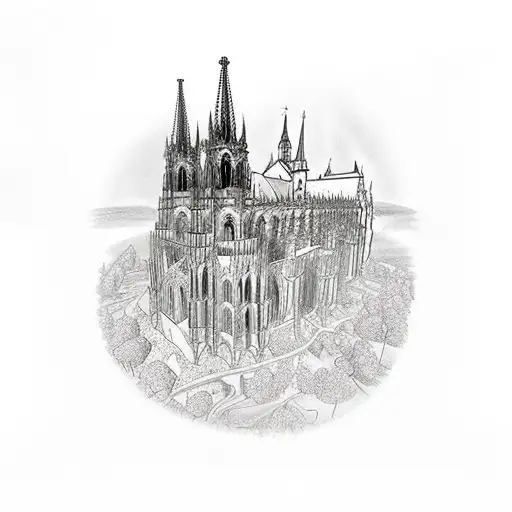 combination of the Sohail Castle, the Alambra, the Cathedral of Cologne and the Cathedral from Mallorca tattoo design idea