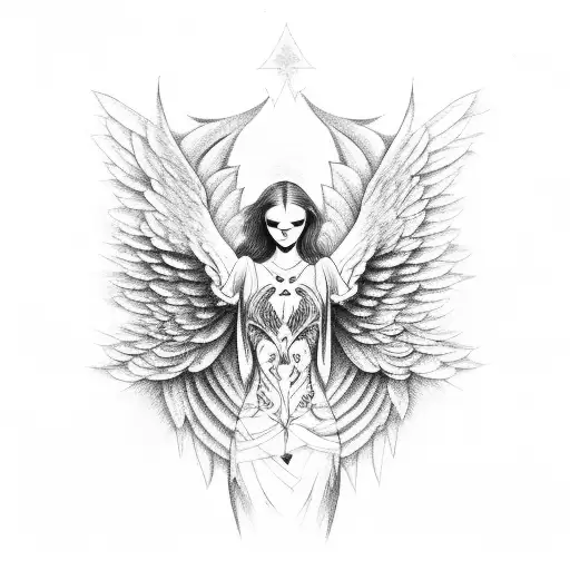 fallen angel rising again with wings but in a human form tattoo design idea