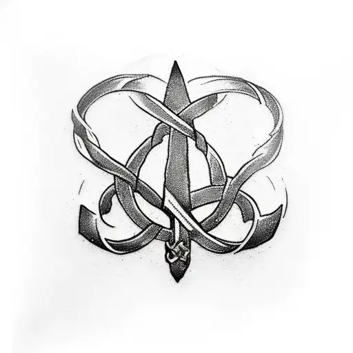 A minimalist tattoo of a Viking rune intertwined with the symbol of the Deathly Hallows from Harry Potter, representing your fascination with Viking culture and the magical world tattoo design idea