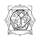 A minimalist tattoo of a D20 dice, with each side representing a different element of gastronomy (e.g. knife, fork, spoon, wine glass) tattoo design idea