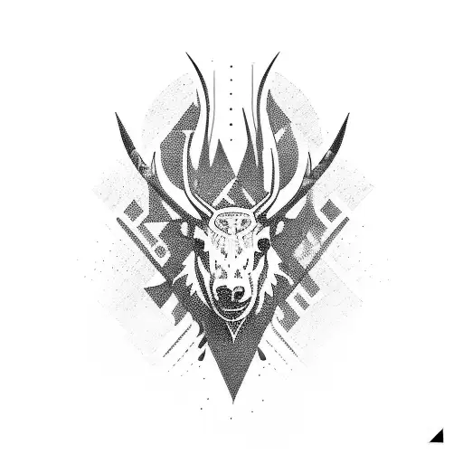 Berg groß mit kleinem Hirsch im Hintergrund  tattoo design idea