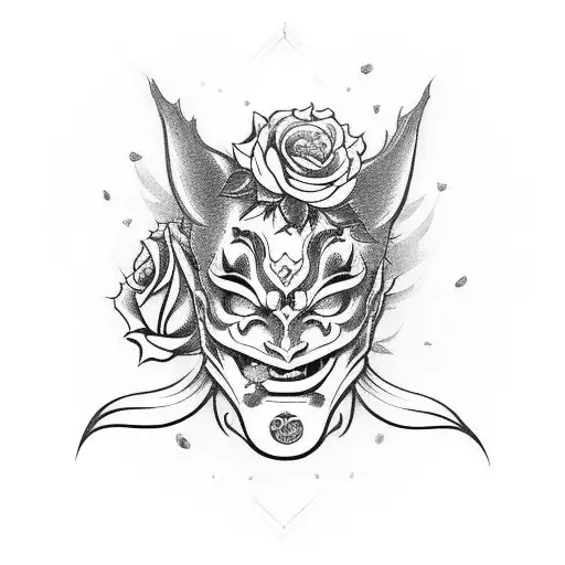 Hannya Mask with Roses tattoo design idea