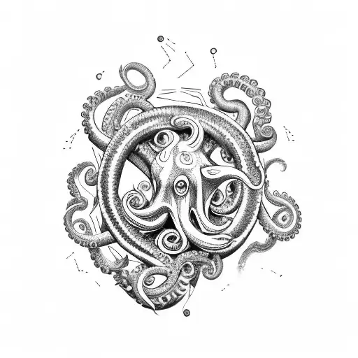 A sailor's hand gripping a boat steering wheel with octopus tentacles wrapping around it tattoo design idea