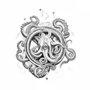 A sailor's hand gripping a boat steering wheel with octopus tentacles wrapping around it tattoo design idea