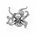 A sailor's hand gripping a boat steering wheel with octopus tentacles wrapping around it tattoo design idea