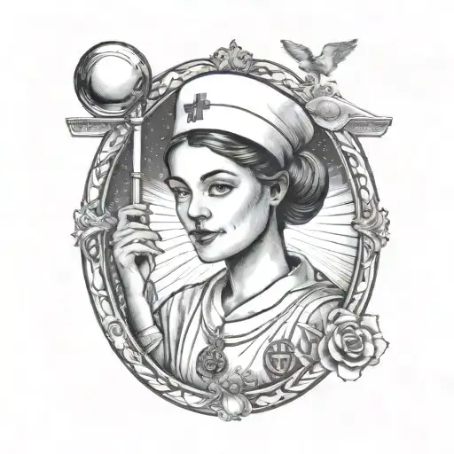 A tarot card design featuring a nurse symbolizing healing and care tattoo design idea