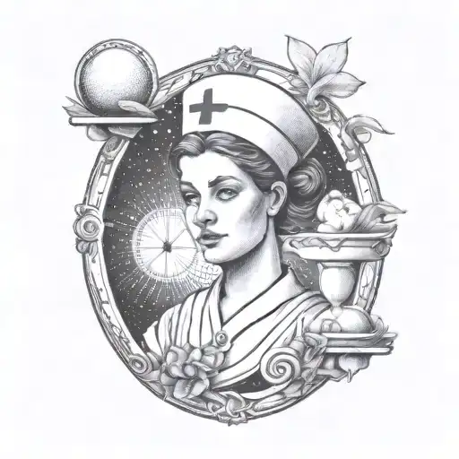 A tarot card design featuring a nurse symbolizing healing and care tattoo design idea